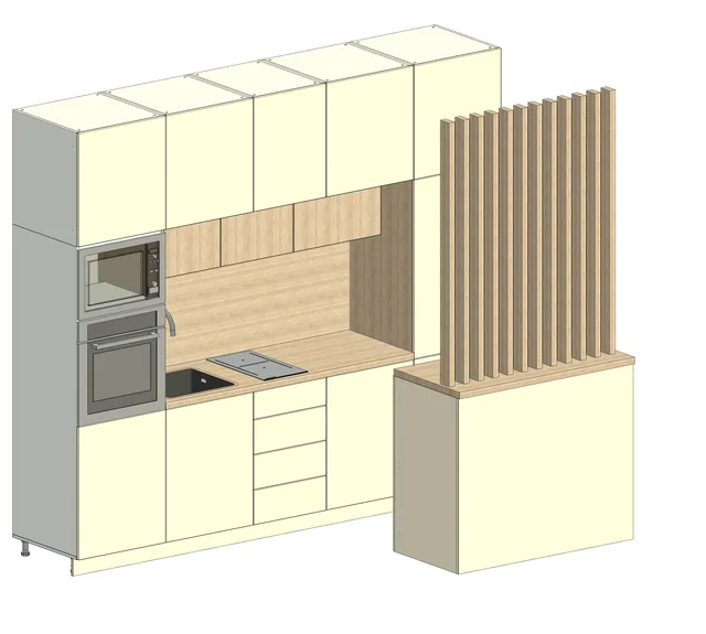 Modern Kitchen with Island and Wooden Slats — 2